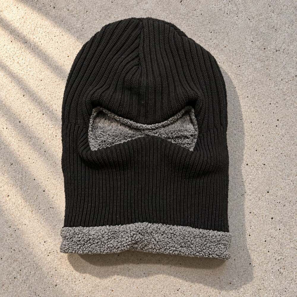 Winter Knitted Full Face Mask Balaclava with Fleece Lining Black